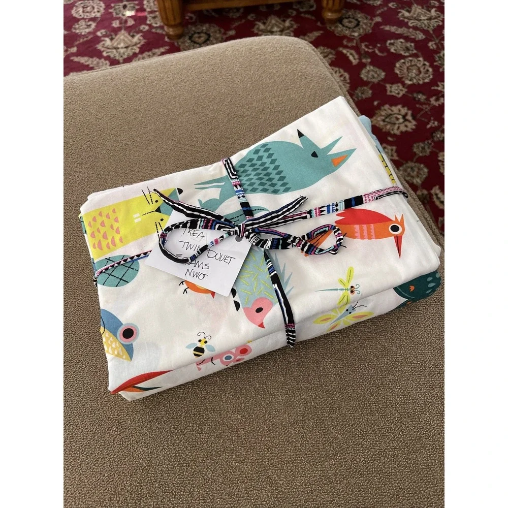 Ikea Twin Size Duvet And 2 Pillow Shams Birds, Pets, Animal Design (TD)
